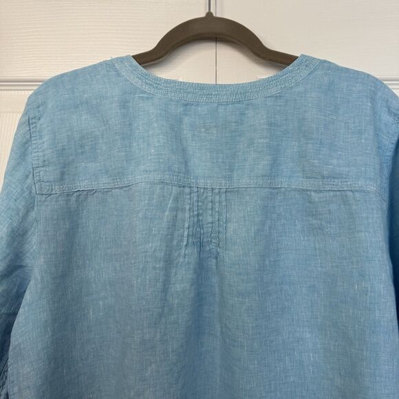 Talbots Blue Linen Tunic Roll Tab Sleeves Cool Beachy Women’s Size XL - Picture 6 of 8